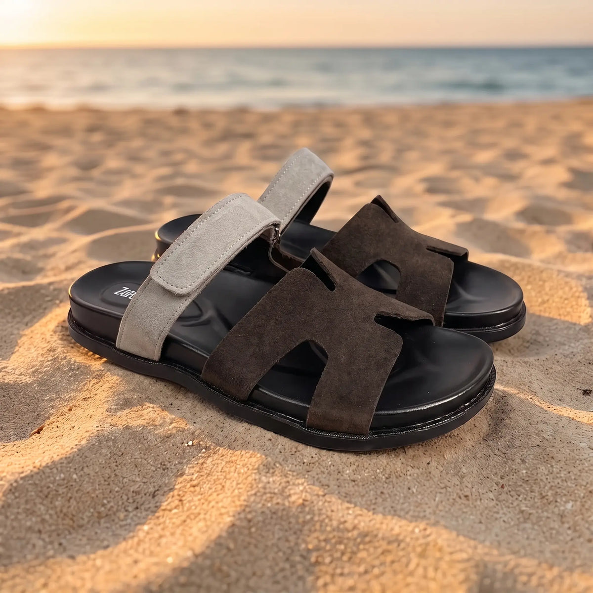 Medicated Suede Leather Stealth Sandals - Beige & Brown