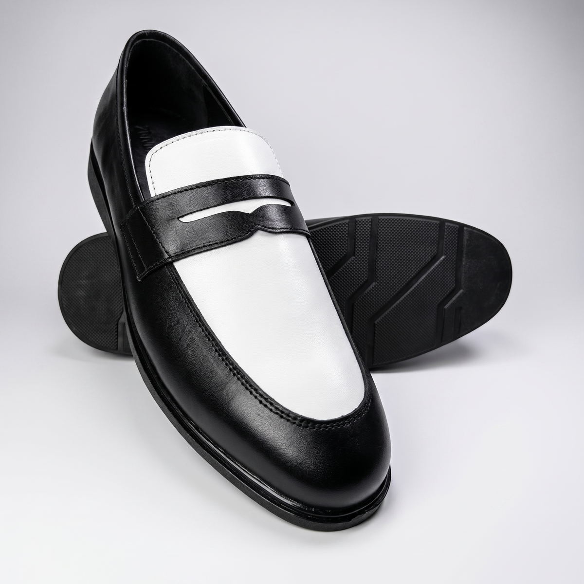 Executive Leather Penny Loafer Two Tone - side profile studio shot