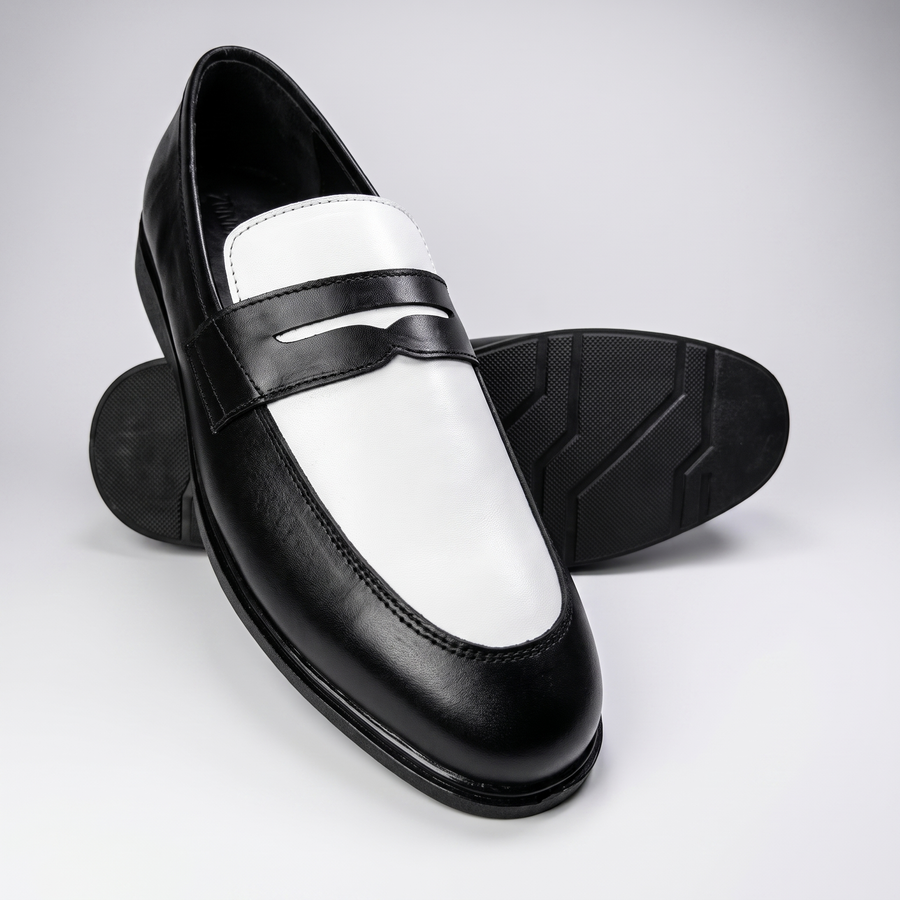 Executive Leather Penny Loafer Two Tone - side profile studio shot