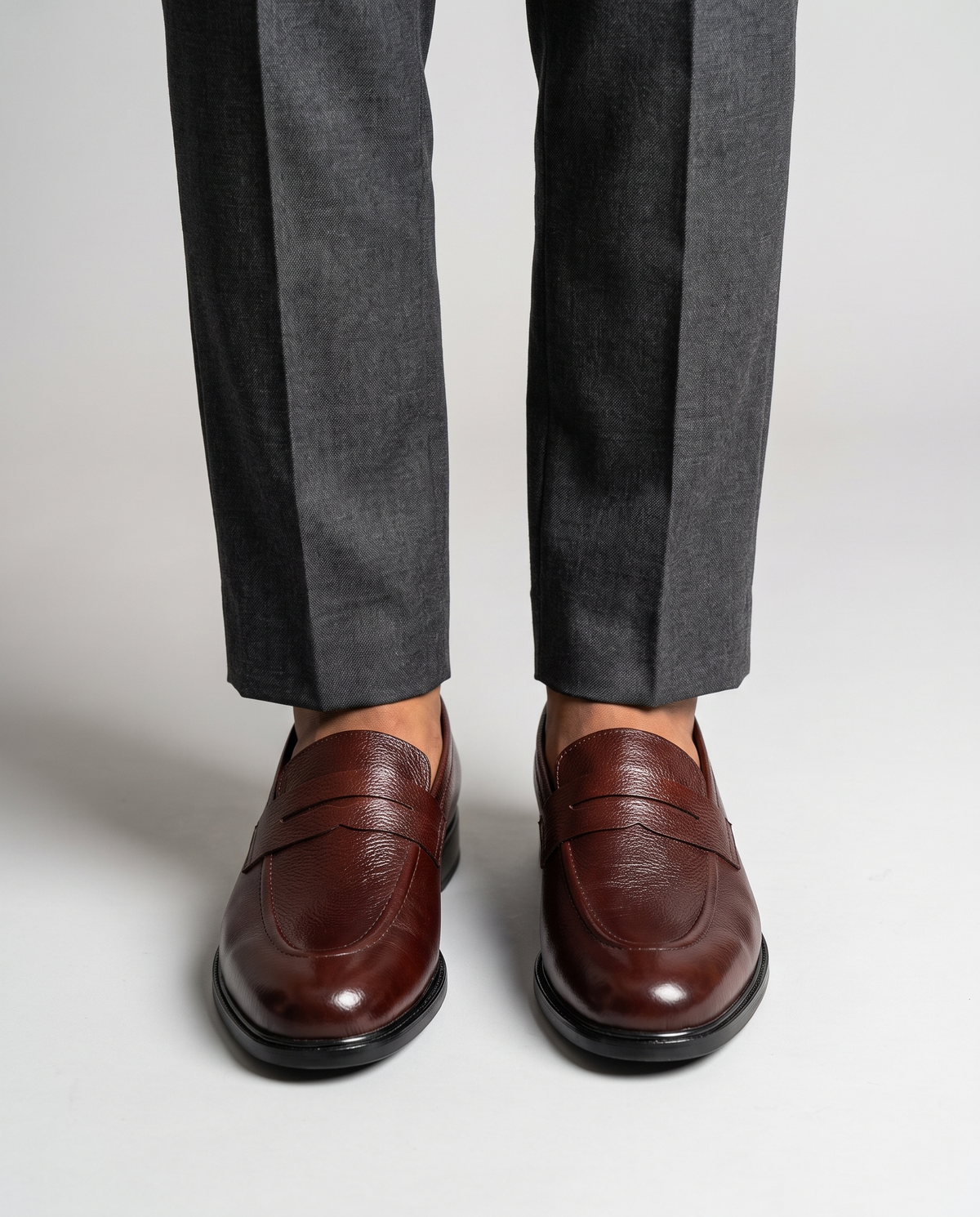Executive Leather Penny Loafer Oxblood - both feet close crop, standing together