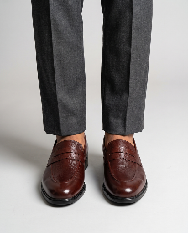 Executive Leather Penny Loafer Oxblood - both feet close crop, standing together