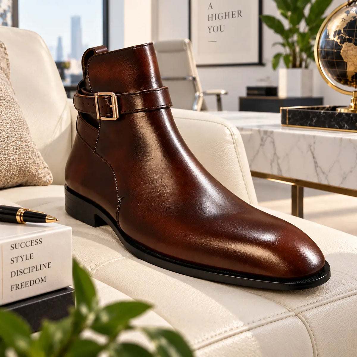 Buckle Strap Jodhpur Chelsea- Patina Finish - Brown