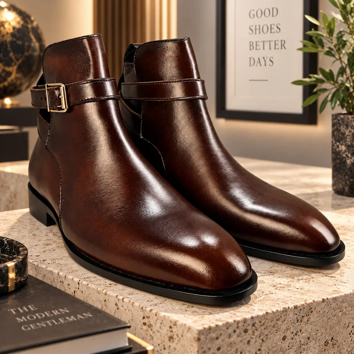 Buckle Strap Jodhpur Chelsea- Patina Finish - Brown