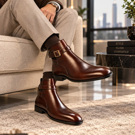Buckle Strap Jodhpur Chelsea- Patina Finish - Brown