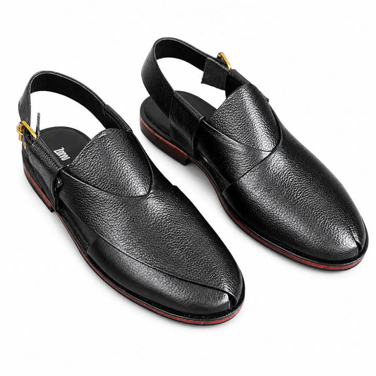 Kaptan Leather Chapal - Black