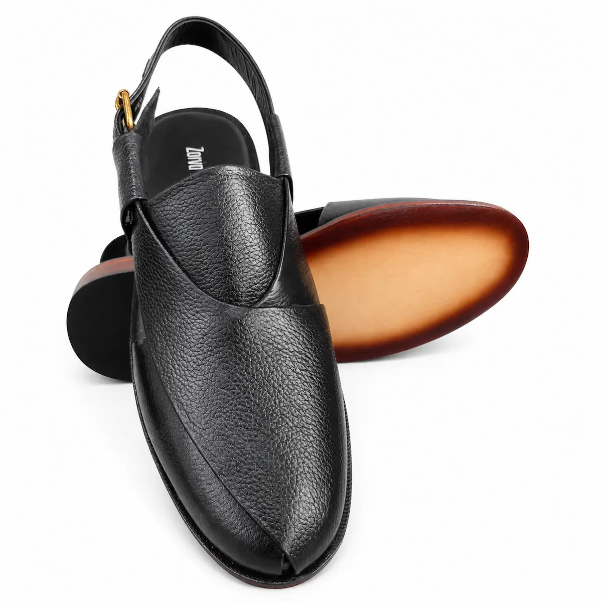 Kaptan Leather Chapal - Black