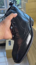 BROUGE Italian Cut Down Toe Chelsea - Laces & Side Zip - Black