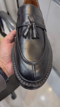 Leather Chunky Tassel Loafers - Black