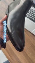 Two Inch Cuban Heel & Pointed Toe Leather Chelsea - Black