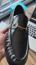 Leather Croc Horsebit Vintage Loafers - Black