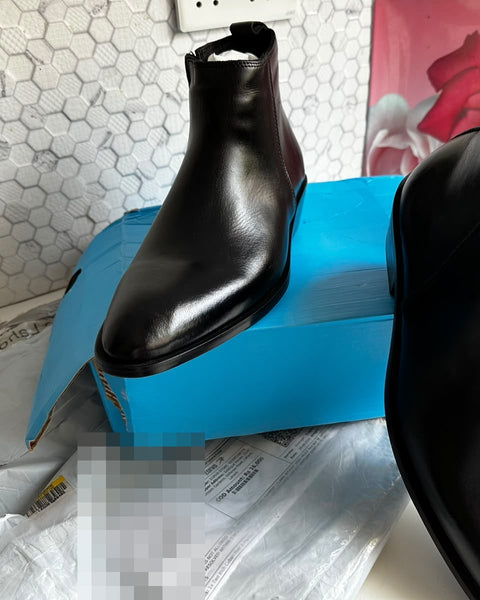 Zorva black leather Chelsea boots pair delivered to Islamabad