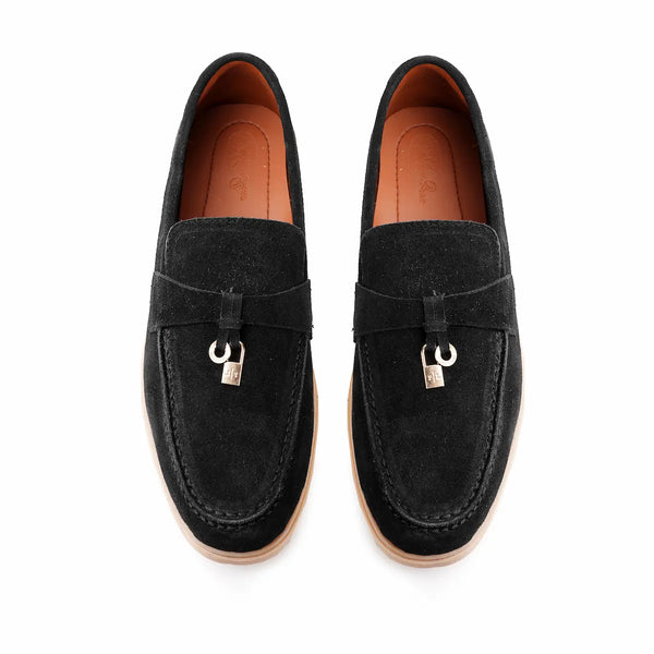 Suede Tassel Loafers - Black